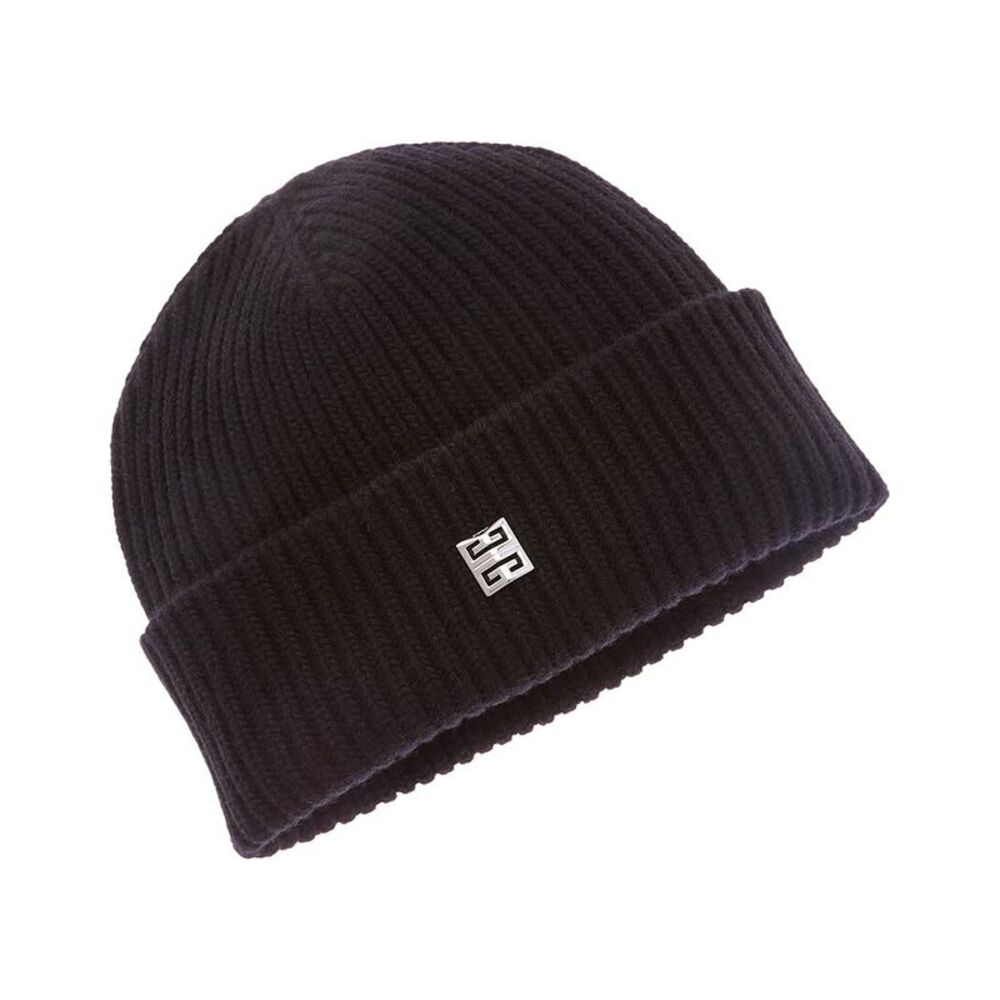 Givenchy 4G Metal Patch Wool & Cashmere-Blend Beanie, Black